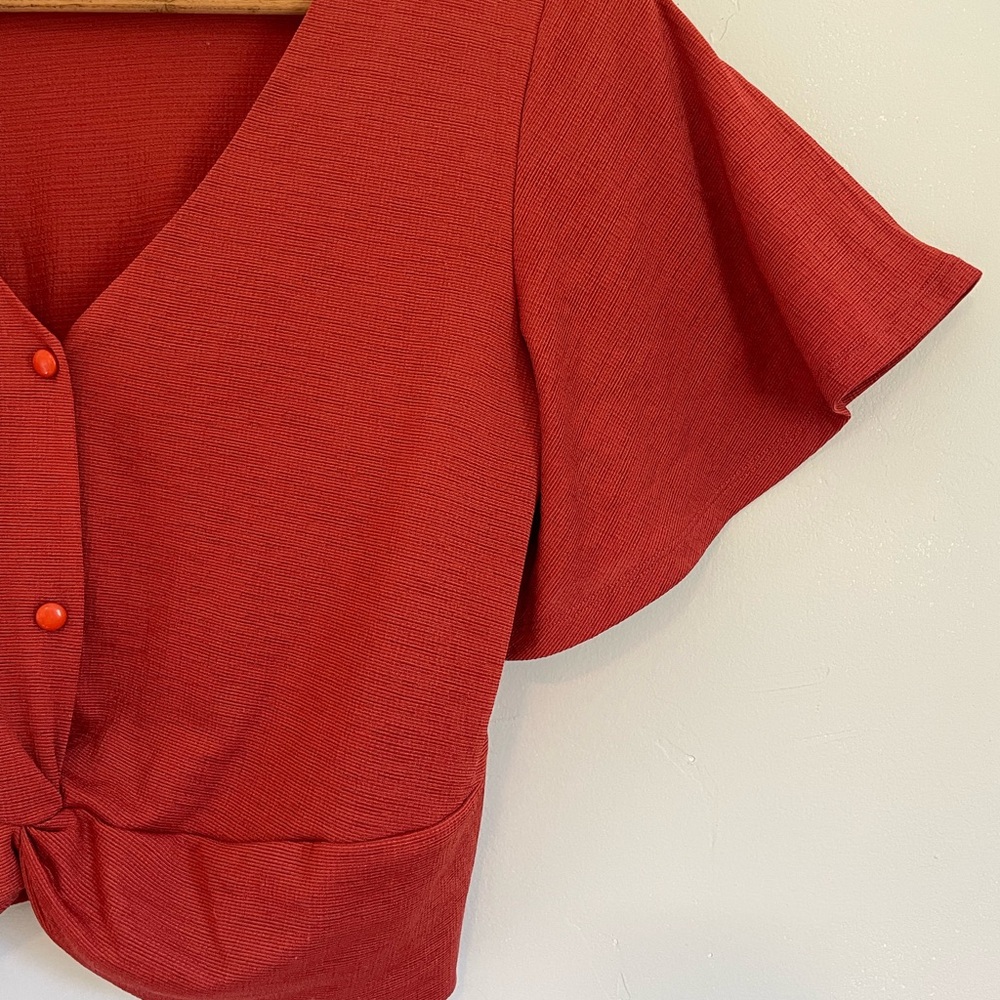 Rust orange red Button-Front flutter sleeve Top - image 3